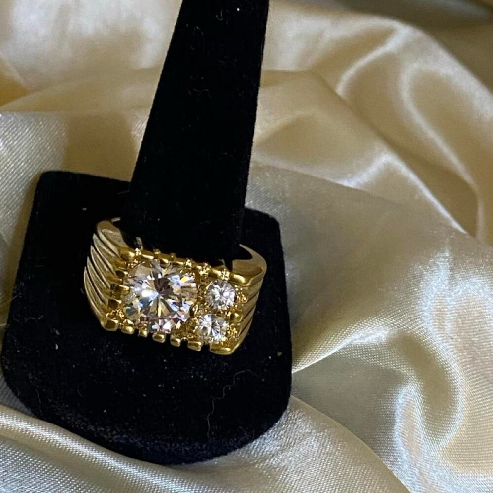 Vintage ESPO Joseph Esposito 14K GE Gold Electroplate 3 CZ Men’s Cocktail Ring